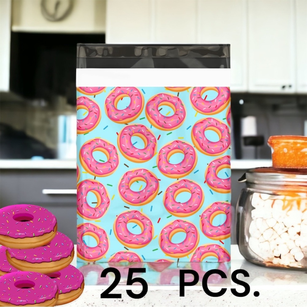 25 10X13 Poly Mailers Donuts And Sprinkles, Shipping Envelopes PRICE IS FIRM - Picture 7 of 9
